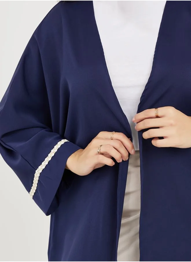 Styli Oversized Maxi Kimono with Embroidered Tape