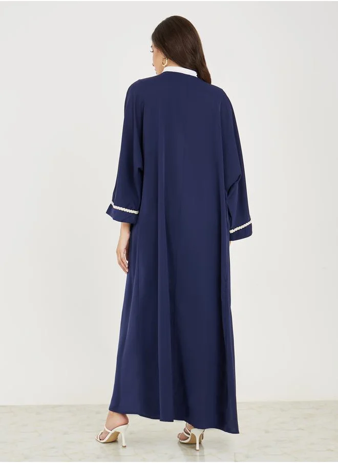 Styli Oversized Maxi Kimono with Embroidered Tape