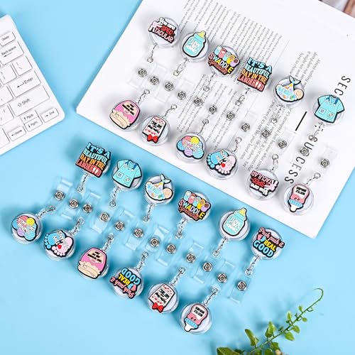 Ulema 24Pcs Funny Badge Reel Retractable for Labor and Delivery Nurse & Midwife, NICU, Maternity Badge Clip, Cute OB/GYN Badge Holder for Nurses Cute Glitter Badge Clip for l&d OBGYN Gifts. - Image 4