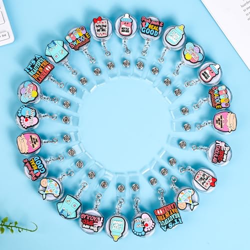 Ulema 24Pcs Funny Badge Reel Retractable for Labor and Delivery Nurse & Midwife, NICU, Maternity Badge Clip, Cute OB/GYN Badge Holder for Nurses Cute Glitter Badge Clip for l&d OBGYN Gifts. - Image 5