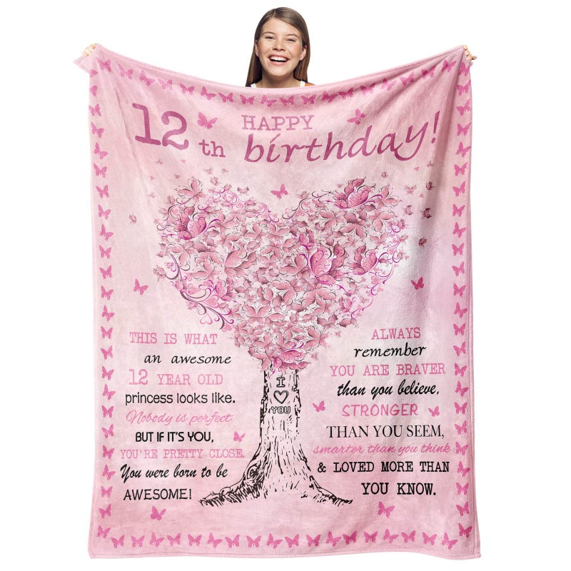 Gevuto 12 Year Old Girl Birthday Blanket  50 X 60 Throw for 12th Birthday Decorations Ideas for Girls Age 12