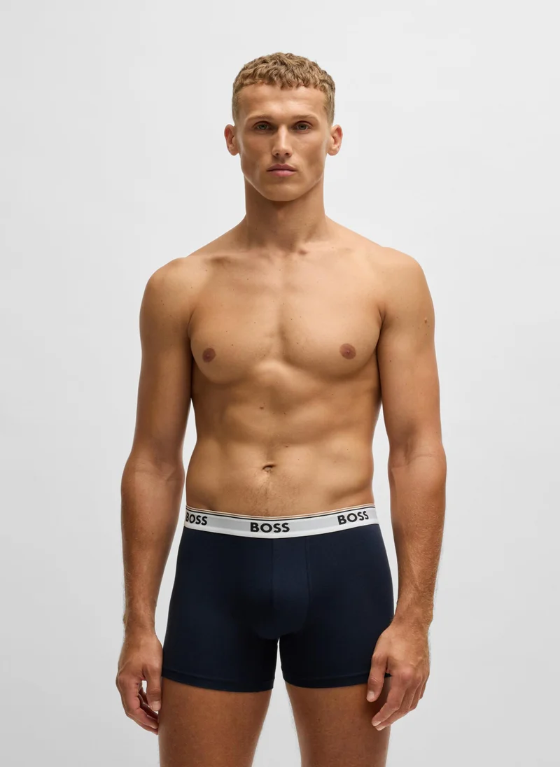 BOSS Three-pack of stretch-cotton boxer briefs with logo waistbands