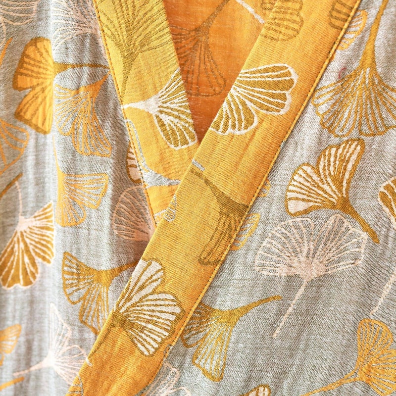 Kimono Robe Purefair 100% Cotton Gauze Ginkgo Leaf Print - Image 4