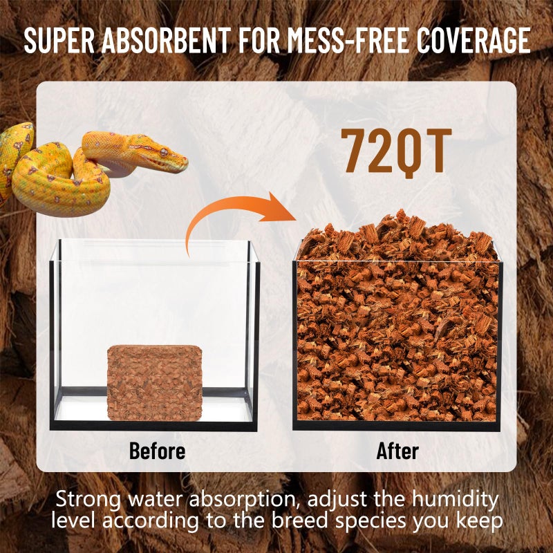 Riare 10LB Coconut Chip Substrate for Reptiles, 72 Quart Coconut Fiber Substrate Coco Chips Substrate Coconut Husk Bedding for Snakes, Tortoises, Ball Python, Bearded Dragon, Geckos, Lizards, Frogs - Image 4