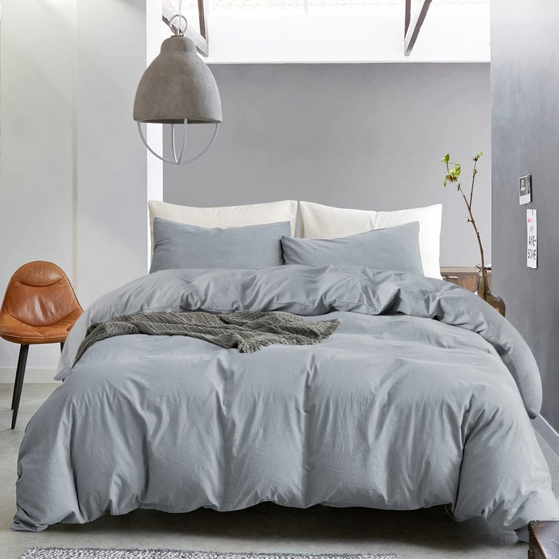 ECOCOTT ECOCOTT Light Blue Duvet Cover Full Size - 100% Washed Cotton Durable Soft Comfy Duvet Cover Set  3 Pieces Duvet Cover with Zipper Closure (80''x90'')  - Image 1