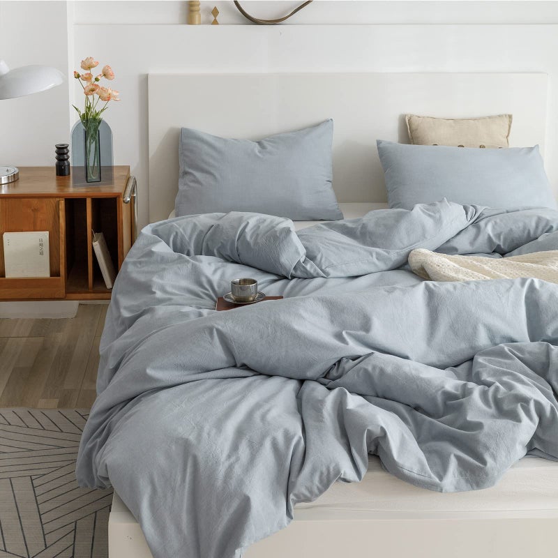 ECOCOTT ECOCOTT Light Blue Duvet Cover Full Size - 100% Washed Cotton Durable Soft Comfy Duvet Cover Set  3 Pieces Duvet Cover with Zipper Closure (80''x90'')  - Image 5