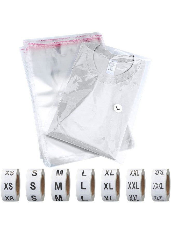 Epakh 200 Pcs Resealable Poly Clear Shirt Bags With 7 Sizes 3500 Pcs Clothing Size Stickers Labels Self Sealing Plastic Bag For Small Businesses Packaging T Shirts Retail Storage(10 X 13 Inch)  - Image 1