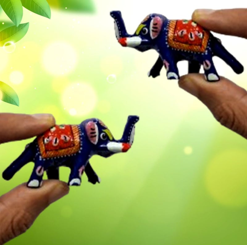 Purpledip Enamelled Metal Miniature Elephant Pair: Colorful Meenakari Art, Set of 2 Figurines (12290) - Image 1