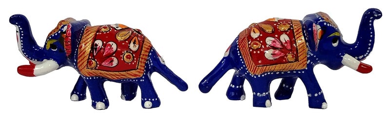 Purpledip Enamelled Metal Miniature Elephant Pair: Colorful Meenakari Art, Set of 2 Figurines (12290) - Image 4