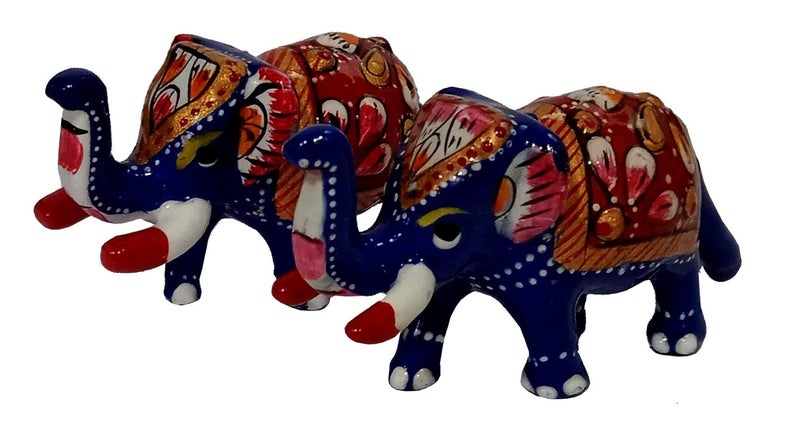 Purpledip Enamelled Metal Miniature Elephant Pair: Colorful Meenakari Art, Set of 2 Figurines (12290) - Image 2
