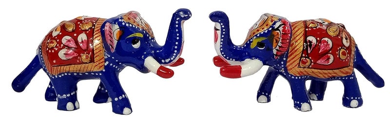 Purpledip Enamelled Metal Miniature Elephant Pair: Colorful Meenakari Art, Set of 2 Figurines (12290) - Image 3