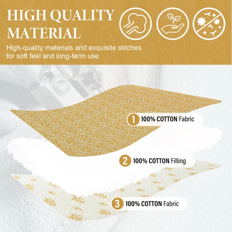 SahSahCasa Quilt Set King Size, 100% Cotton Quilt Bedding Set Bedspread, Botanical Pattern Solid Color Chic Lightweight Quilted Comforter for King Bed, Mustard Yellow, All Season, 3 Pieces - Image 5