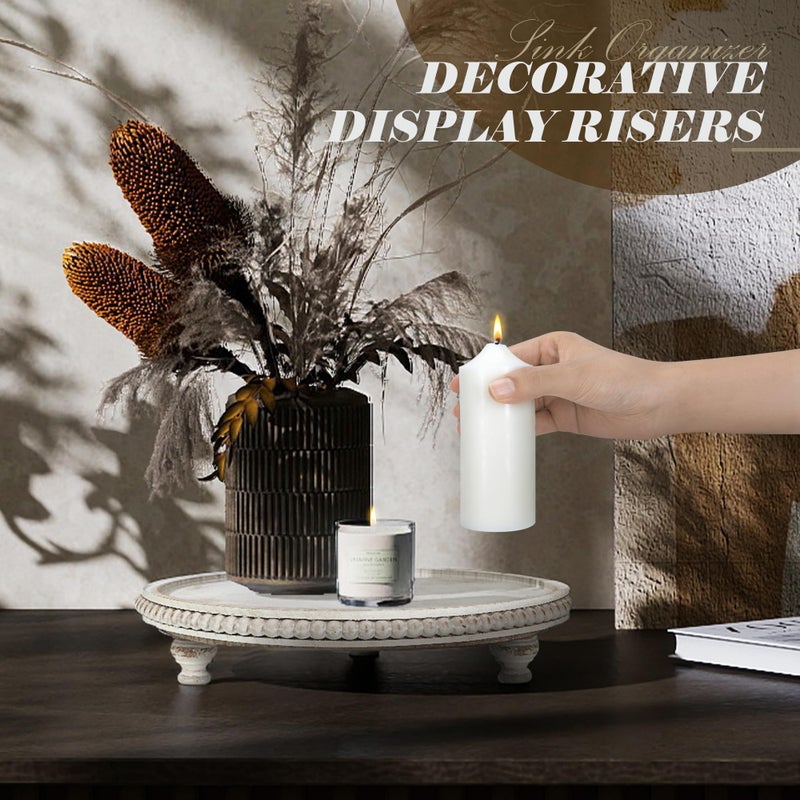 EOSAHR Rustic Beaded Pine Wooden Display Riser - Wood Risers for Display Decorative perfect for Kitchen Table, Plant Stand & Coffee Table - Boho Chic Decor Accent for Home Decor (Distressed White) - Image 3