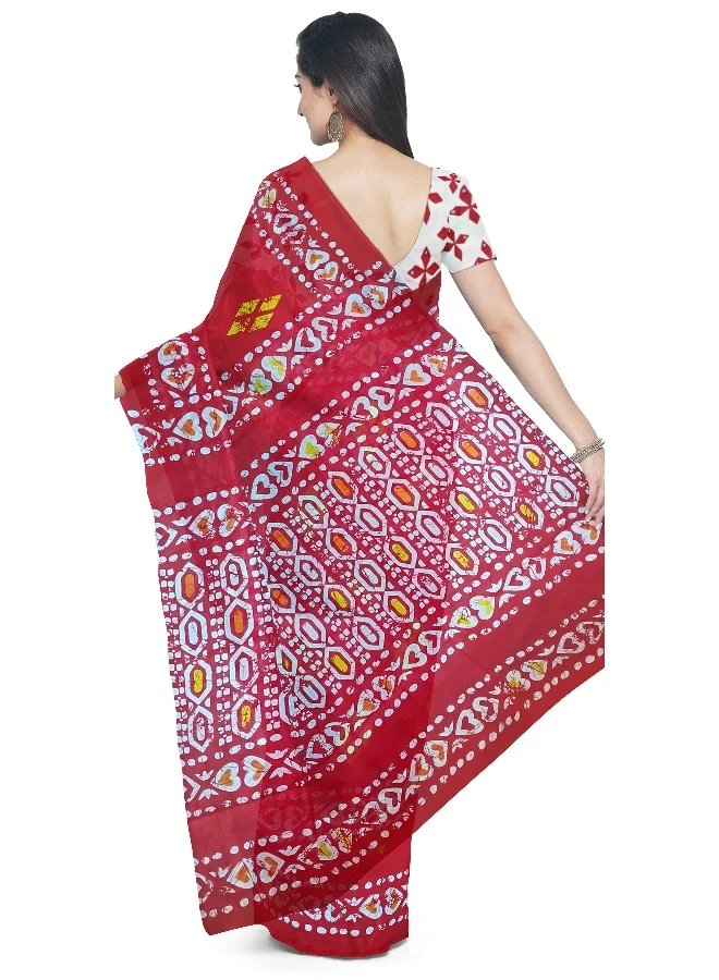 Parinita Sarees ساري قطن مول أحمر طوبي للنساء