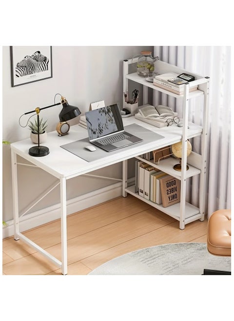High Quality Home Office Table Useful For Studying Writing Drawing Or A Work Surface In A Home Workshop You Can Use A Computer Laptop Or Typewriter Flexible Ideal Modern And Simple Design For The Office Durable And Strong And Does Not Shake The Position Of The Shelves Attached To The Office Table Is Flexible You Can Place It On The Right Or Left Of The Office According To Your Need It Has Four Layers Shelves To Place Your Books Or Needs Such As The Alarm Clock Or Pencil Case And On The Desktop You Can Eat And Drink Your Coffee And For Decoration You Can Place A Vase Or A Picture Board The Lower Space Of The Table Is Suitable For People Of All Heights White Color