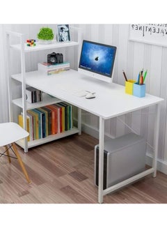 Generic High Quality Home Office Table Useful For Studying Writing Drawing Or A Work Surface In A Home Workshop You Can Use A Computer Laptop Or Typewriter Flexible Ideal Modern And Simple Design For The Office Durable And Strong And Does Not Shake The Position Of The Shelves Attached To The Office Table Is Flexible You Can Place It On The Right Or Left Of The Office According To Your Need It Has Four Layers Shelves To Place Your Books Or Needs Such As The Alarm Clock Or Pencil Case And On The Desktop You Can Eat And Drink Your Coffee And For Decoration You Can Place A Vase Or A Picture Board The Lower Space Of The Table Is Suitable For People Of All Heights White Color  - Image 2
