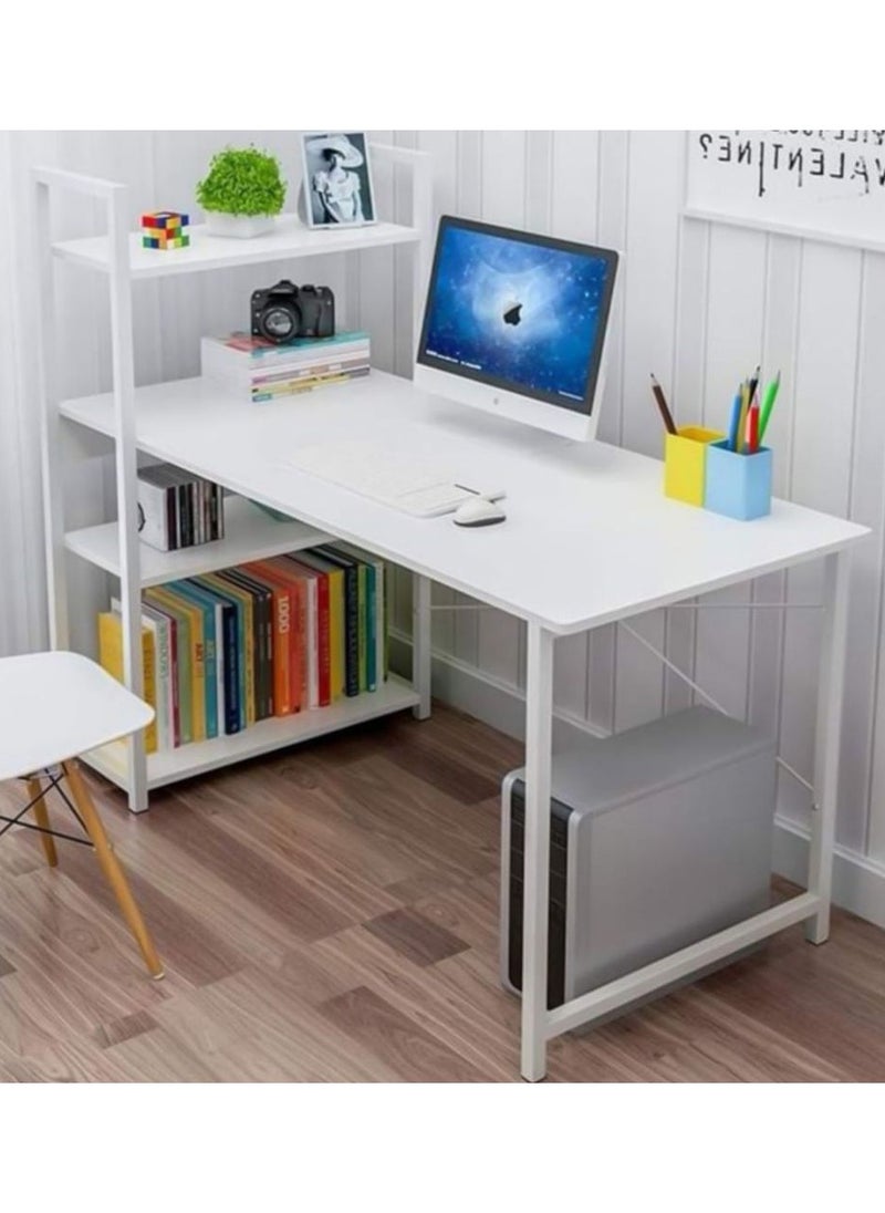 Generic - High Quality Home Office Table Useful For Studying Writing Drawing Or A Work Surface In A Home Workshop You Can Use A Computer Laptop Or Typewriter Flexible Ideal Modern And Simple Design For The Office Durable And Strong And Does Not Shake The Position Of The Shelves Attached To The Office Table Is Flexible You Can Place It On The Right Or Left Of The Office According To Your Need It Has Four Layers Shelves To Place Your Books Or Needs Such As The Alarm Clock Or Pencil Case And On The Desktop You Can Eat And Drink Your Coffee And For Decoration You Can Place A Vase Or A Picture Board The Lower Space Of The Table Is Suitable For People Of All Heights White Color - Image 1