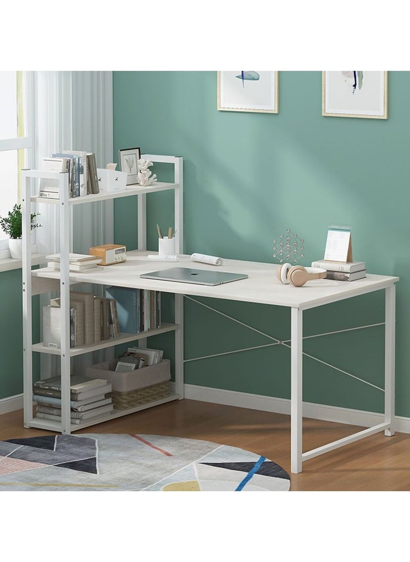 Generic - High Quality Home Office Table Useful For Studying Writing Drawing Or A Work Surface In A Home Workshop You Can Use A Computer Laptop Or Typewriter Flexible Ideal Modern And Simple Design For The Office Durable And Strong And Does Not Shake The Position Of The Shelves Attached To The Office Table Is Flexible You Can Place It On The Right Or Left Of The Office According To Your Need It Has Four Layers Shelves To Place Your Books Or Needs Such As The Alarm Clock Or Pencil Case And On The Desktop You Can Eat And Drink Your Coffee And For Decoration You Can Place A Vase Or A Picture Board The Lower Space Of The Table Is Suitable For People Of All Heights White Color - Image 1