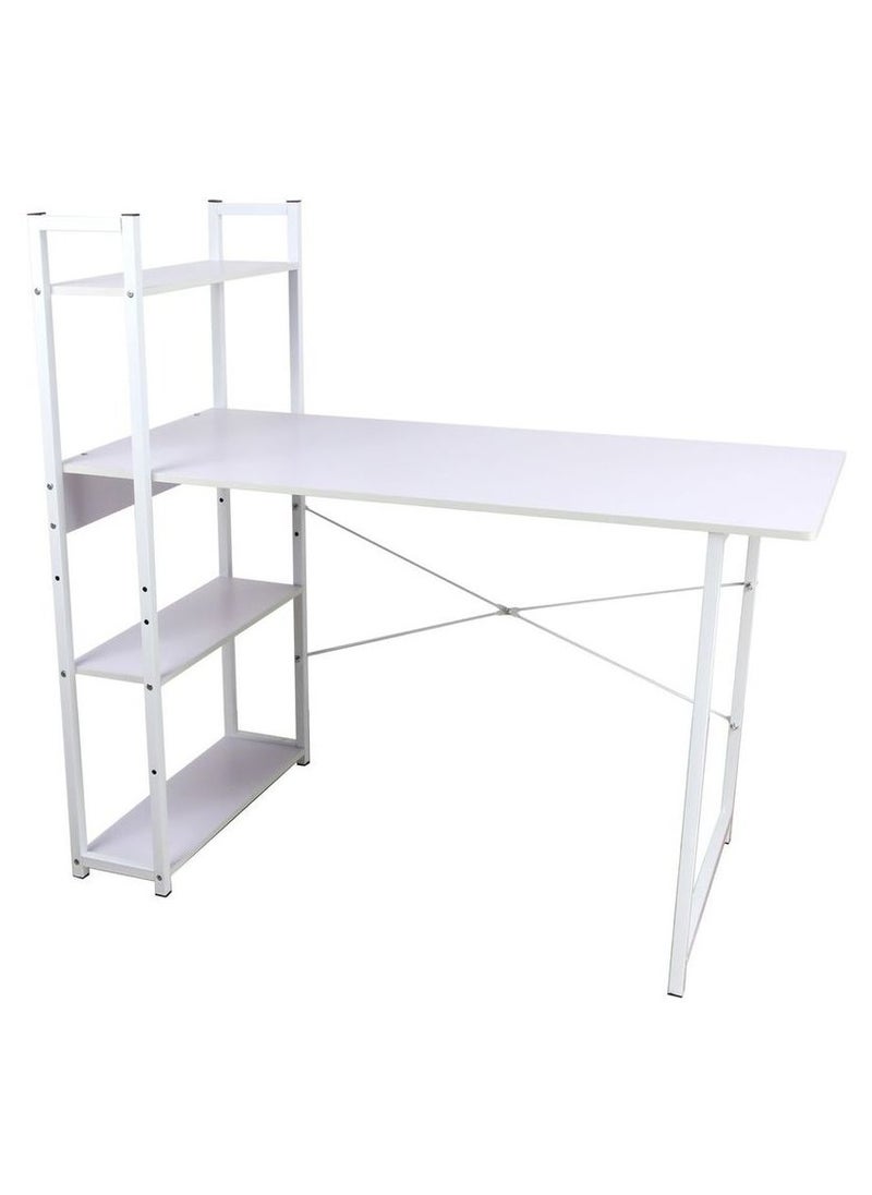 Generic - High Quality Home Office Table Useful For Studying Writing Drawing Or A Work Surface In A Home Workshop You Can Use A Computer Laptop Or Typewriter Flexible Ideal Modern And Simple Design For The Office Durable And Strong And Does Not Shake The Position Of The Shelves Attached To The Office Table Is Flexible You Can Place It On The Right Or Left Of The Office According To Your Need It Has Four Layers Shelves To Place Your Books Or Needs Such As The Alarm Clock Or Pencil Case And On The Desktop You Can Eat And Drink Your Coffee And For Decoration You Can Place A Vase Or A Picture Board The Lower Space Of The Table Is Suitable For People Of All Heights White Color - Image 1
