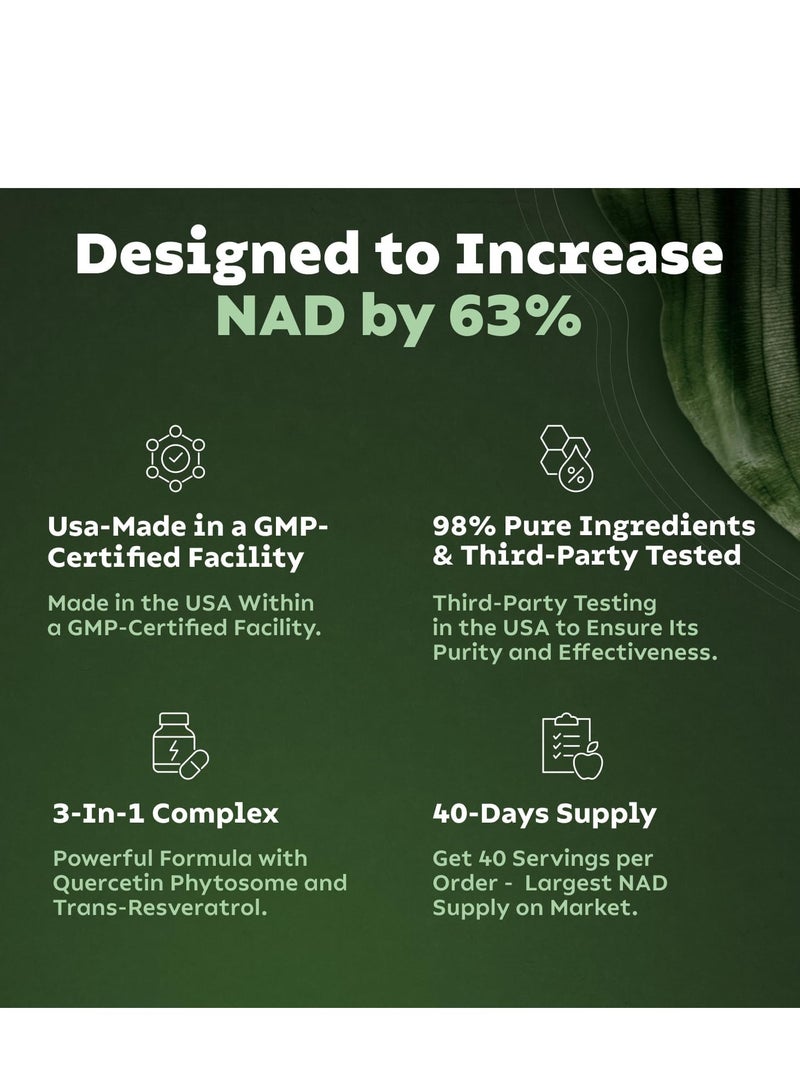 ريأس ريسيرش مكمل ريس ريس للأبحاث NMN البديل - مكمل نيكوتيناميد ريبوسيد الليبوسومالي وريسفيراترول وكيرسيتين من ريس ريس للأبحاث - مكمل غذائي عالي النقاء لمكافحة الشيخوخة والطاقة والتركيز - 80 كبسولة - Image 5