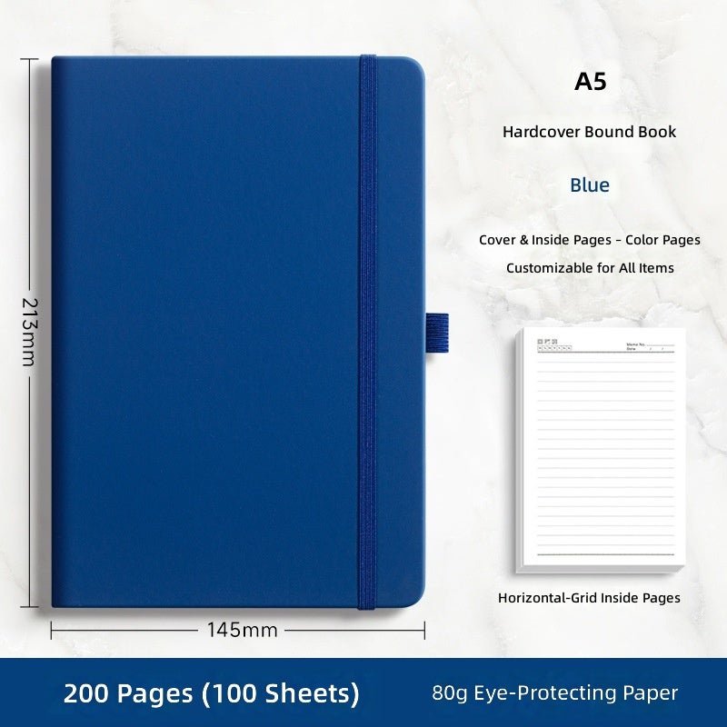 دفتر ملاحظات A5 مسطر بغلاف من جلد PU وورق 80 جم/م² وتجليد مخيط وملصق للكتابة المكتبية - Image 1