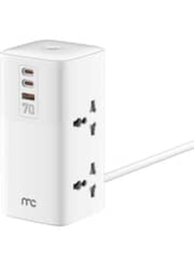 ماي كاندي مشترك كهربائي Mycandy PS-D100 بمنفذين مع شحن سريع 70W – موزع طاقة ذكي مع USB-C PD، تصميم مدمج، أبيض (ACMYCNCD100WHT) - Image 1