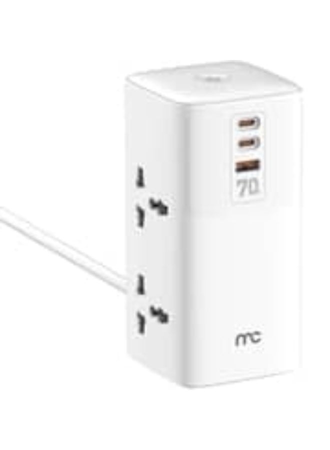 ماي كاندي مشترك كهربائي Mycandy PS-D100 بمنفذين مع شحن سريع 70W – موزع طاقة ذكي مع USB-C PD، تصميم مدمج، أبيض (ACMYCNCD100WHT) - Image 2