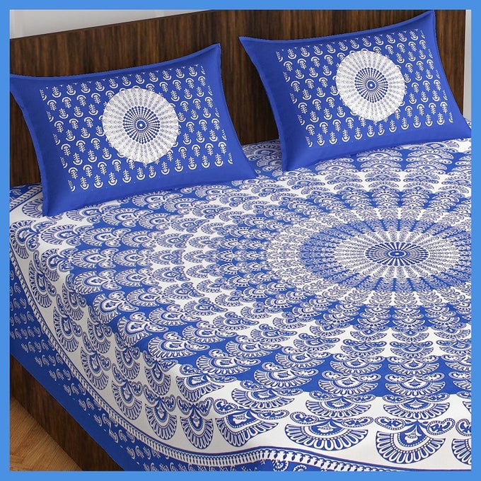COTTON RAJASTHANI JAIPURI TRADITIONAL KING SIZE DOUBLE BED BEDSHEET WITH 2 PILLOW COVERS JAIPURI_183