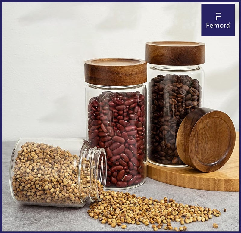 Femora Glass Jars For Kitchen| Borosilicate Glass Jar With Wooden Lid| Glass Storage Jar For Kitchen|1 Year Warranty| Fancy Jars for Gifting, Snacks, Spice, Cookies, Dry Food, Pickles|350ml| Set Of 2 - Image 2