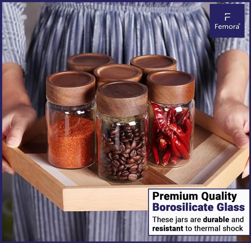 Femora Glass Jars For Kitchen| Borosilicate Glass Jar With Wooden Lid| Glass Storage Jar For Kitchen|1 Year Warranty| Fancy Jars for Gifting, Snacks, Spice, Cookies, Dry Food, Pickles|350ml| Set Of 2 - Image 5
