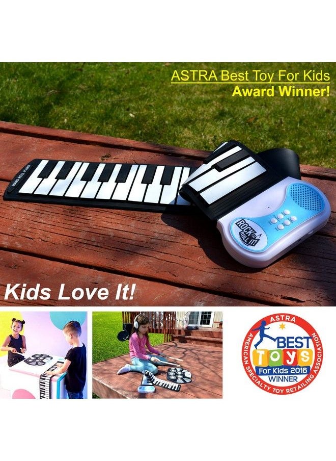 MukikiM - Rock And Roll It Piano. Roll Up Flexible Classic Toy Piano Keyboard For Kids. 49 Keys Hand Roll Silicone Portable Piano Pad. Flexible & Foldable. - Image 1