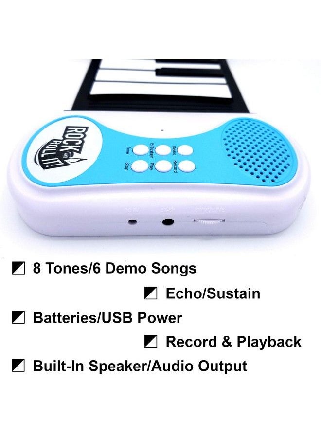 MukikiM - Rock And Roll It Piano. Roll Up Flexible Classic Toy Piano Keyboard For Kids. 49 Keys Hand Roll Silicone Portable Piano Pad. Flexible & Foldable. - Image 1