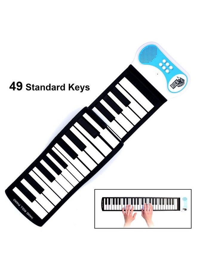 MukikiM - Rock And Roll It Piano. Roll Up Flexible Classic Toy Piano Keyboard For Kids. 49 Keys Hand Roll Silicone Portable Piano Pad. Flexible & Foldable. - Image 1