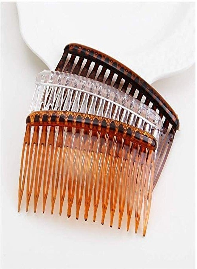HLLMX 3PCS Classic French Side Comb Light Coffee Transparent Dark Coffee Color Plastic Side Combs Insert Combs for Women - Image 1