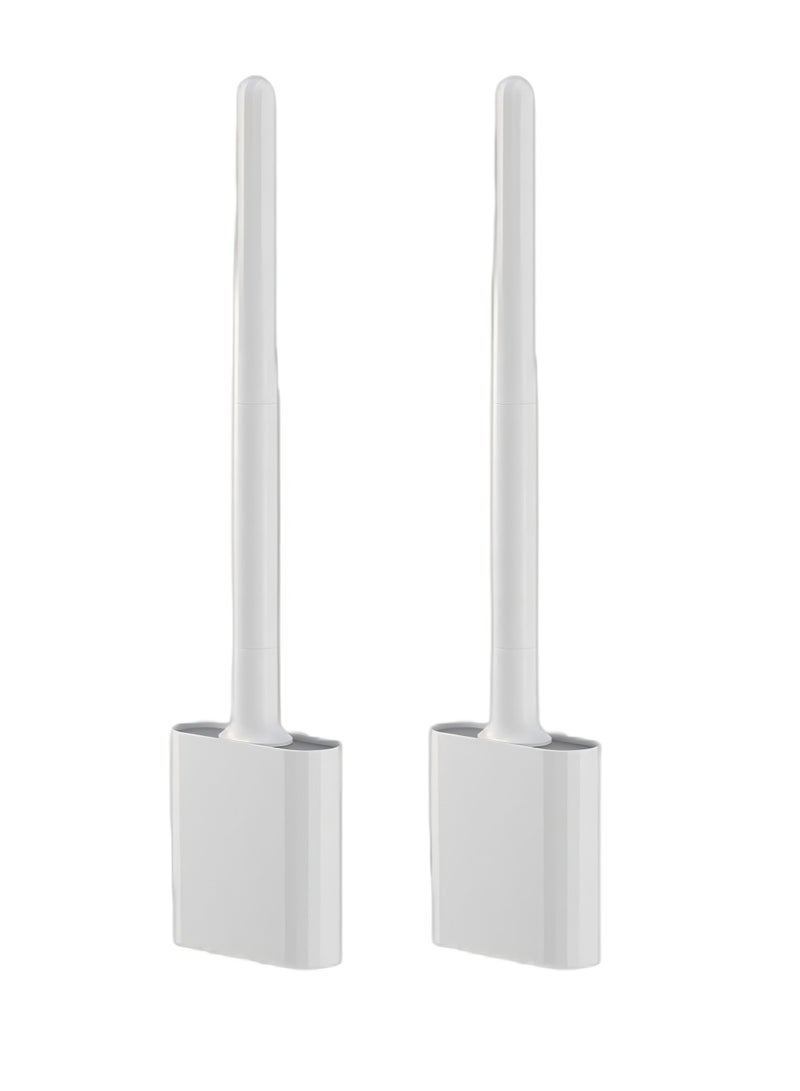 2 Pack Toilet Brush and Holder Set for Bathroom, Deep-Cleaning Silicone Toilet Bowl Brush with Non-Slip Long Plastic Handle(White) - Image 1