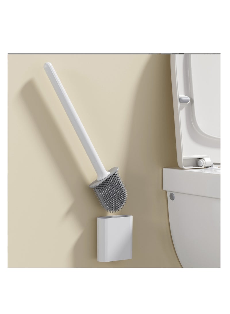 2 Pack Toilet Brush and Holder Set for Bathroom, Deep-Cleaning Silicone Toilet Bowl Brush with Non-Slip Long Plastic Handle(White) - Image 2