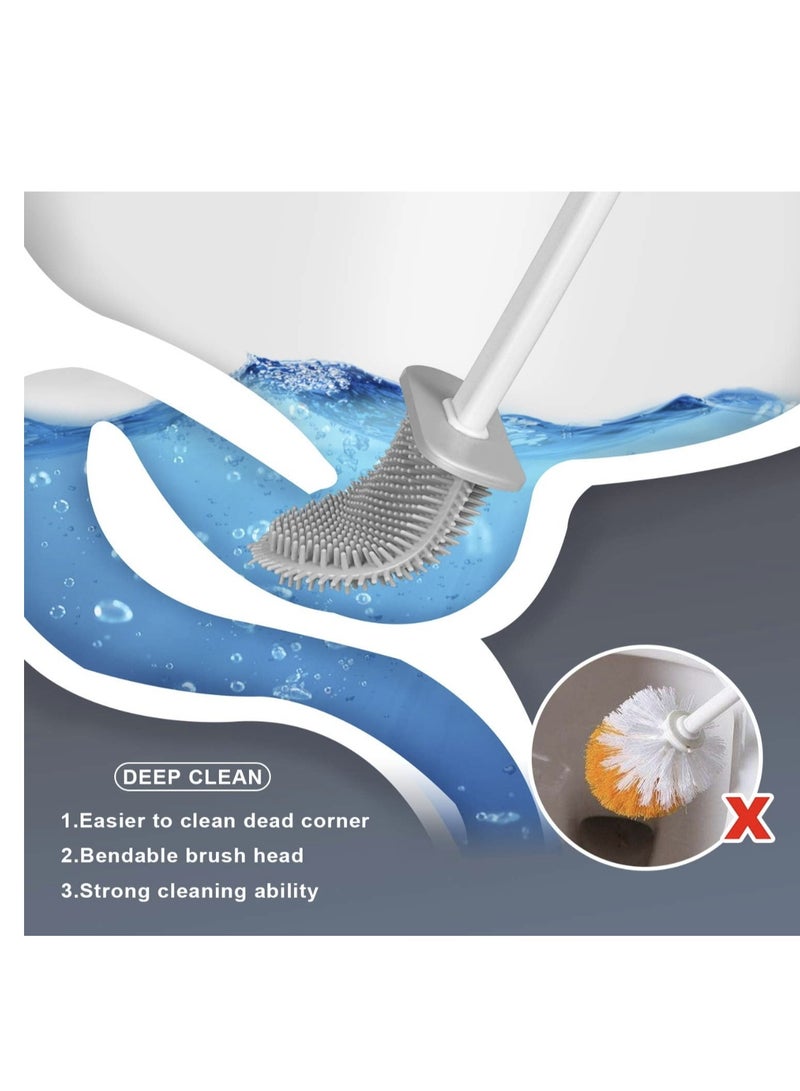 2 Pack Toilet Brush and Holder Set for Bathroom, Deep-Cleaning Silicone Toilet Bowl Brush with Non-Slip Long Plastic Handle(White) - Image 3