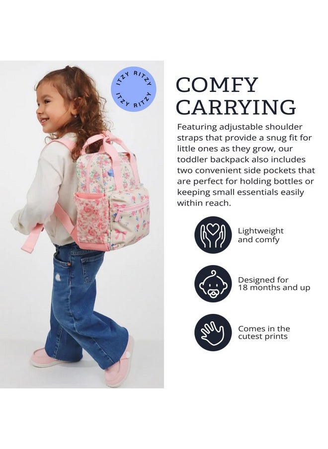 Itzy Ritzy Itzy Ritzy Toddler Backpack - Daycare Bag - Features Adjustable Shoulder Straps, 2 Side Pockets & Spacious Interior with Wipeable Fabric Lining & Name Label, Ribbons & Roses Backpack  - Image 2