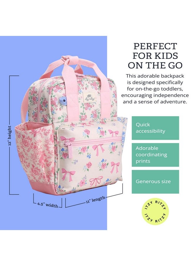 Itzy Ritzy Itzy Ritzy Toddler Backpack - Daycare Bag - Features Adjustable Shoulder Straps, 2 Side Pockets & Spacious Interior with Wipeable Fabric Lining & Name Label, Ribbons & Roses Backpack  - Image 3