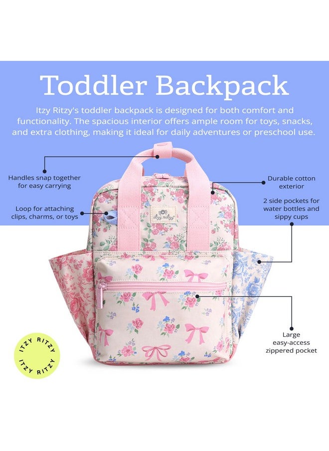 Itzy Ritzy Itzy Ritzy Toddler Backpack - Daycare Bag - Features Adjustable Shoulder Straps, 2 Side Pockets & Spacious Interior with Wipeable Fabric Lining & Name Label, Ribbons & Roses Backpack  - Image 1