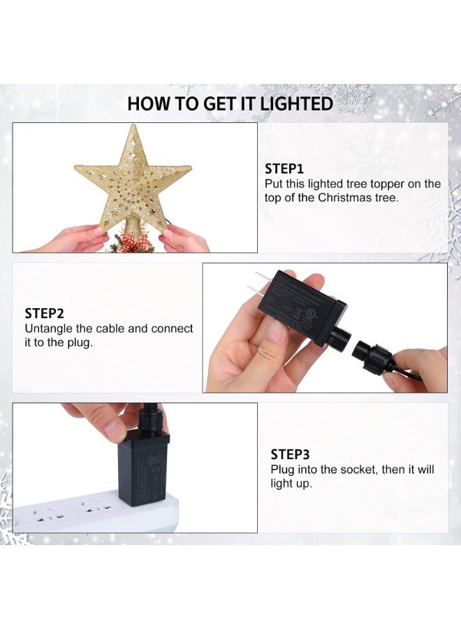 تشيلور زينة شجرة عيد الميلاد من تشيلور، مضاءة ببروجكتور ندفة ثلج، ندفة ثلج مجوفة دوارة بتقنية LED، نجمة مجوفة لامعة ثلاثية الأبعاد مع زينة سحرية دوارة (ذهبية). - Image 5