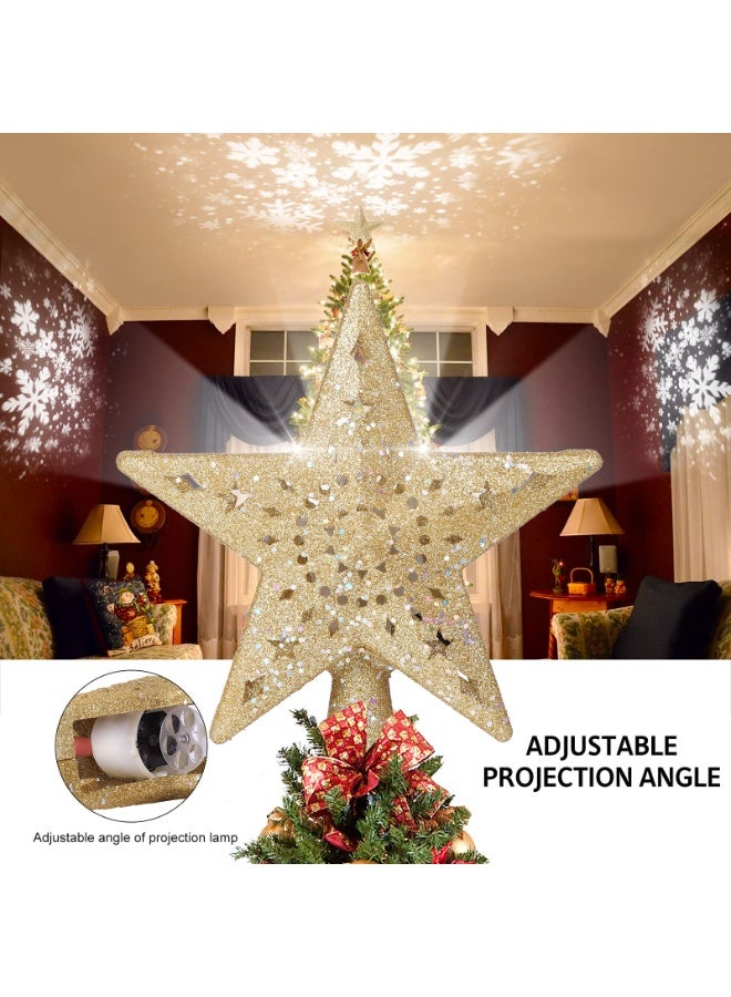 تشيلور زينة شجرة عيد الميلاد من تشيلور، مضاءة ببروجكتور ندفة ثلج، ندفة ثلج مجوفة دوارة بتقنية LED، نجمة مجوفة لامعة ثلاثية الأبعاد مع زينة سحرية دوارة (ذهبية). - Image 2