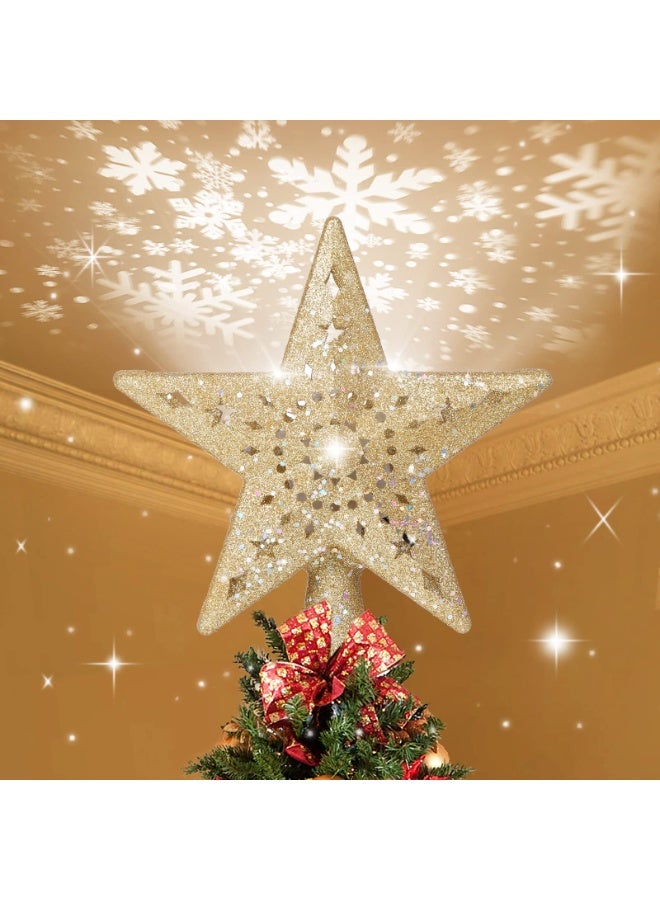 تشيلور زينة شجرة عيد الميلاد من تشيلور، مضاءة ببروجكتور ندفة ثلج، ندفة ثلج مجوفة دوارة بتقنية LED، نجمة مجوفة لامعة ثلاثية الأبعاد مع زينة سحرية دوارة (ذهبية). - Image 1