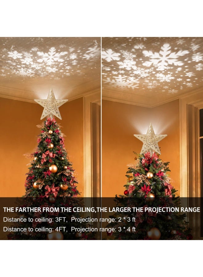 تشيلور زينة شجرة عيد الميلاد من تشيلور، مضاءة ببروجكتور ندفة ثلج، ندفة ثلج مجوفة دوارة بتقنية LED، نجمة مجوفة لامعة ثلاثية الأبعاد مع زينة سحرية دوارة (ذهبية). - Image 4