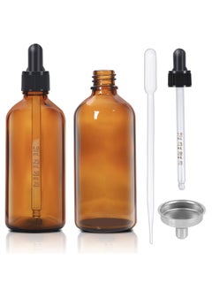 SKYLINK 2Pack 4oz Amber Glass Dropper Bottles with Measurement Markings – Refillable Leakproof Bottles for DIY, Storage, and Dispensing – Includes Dropper Pipettes & Funnel  - Image 1