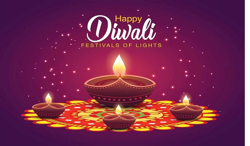 Happy Diwali Festivals of Lights Design Backdrop Cloth for Pooja Decoration Traditional Background Curtain Cloth for Festival Fabric-Polyester Size 3Feet Height and 5Feet Width(3 * 5)