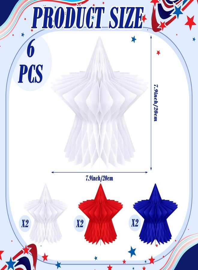 Fourluoo 6 Pcs 6 Pieces Patriotic Table Decorations 4th of July 250th Anniversary Honeycomb Centerpieces Independence Day Decor 3D Red White Blue Star Decor for 4th of July Kitchen Home (7.9 Inch) - Image 3