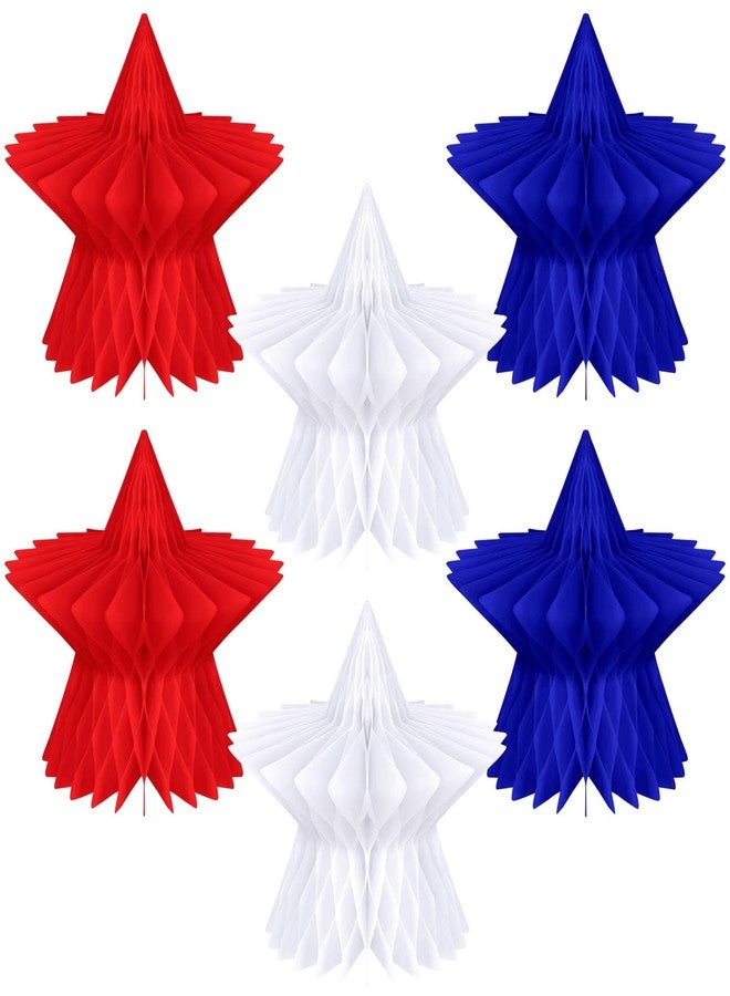 Fourluoo 6 Pcs 6 Pieces Patriotic Table Decorations 4th of July 250th Anniversary Honeycomb Centerpieces Independence Day Decor 3D Red White Blue Star Decor for 4th of July Kitchen Home (7.9 Inch) - Image 1