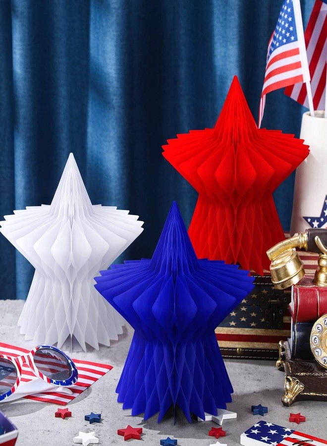 Fourluoo 6 Pcs 6 Pieces Patriotic Table Decorations 4th of July 250th Anniversary Honeycomb Centerpieces Independence Day Decor 3D Red White Blue Star Decor for 4th of July Kitchen Home (7.9 Inch) - Image 2