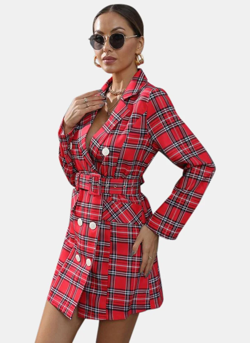 يونيكي Red Checkered Dress